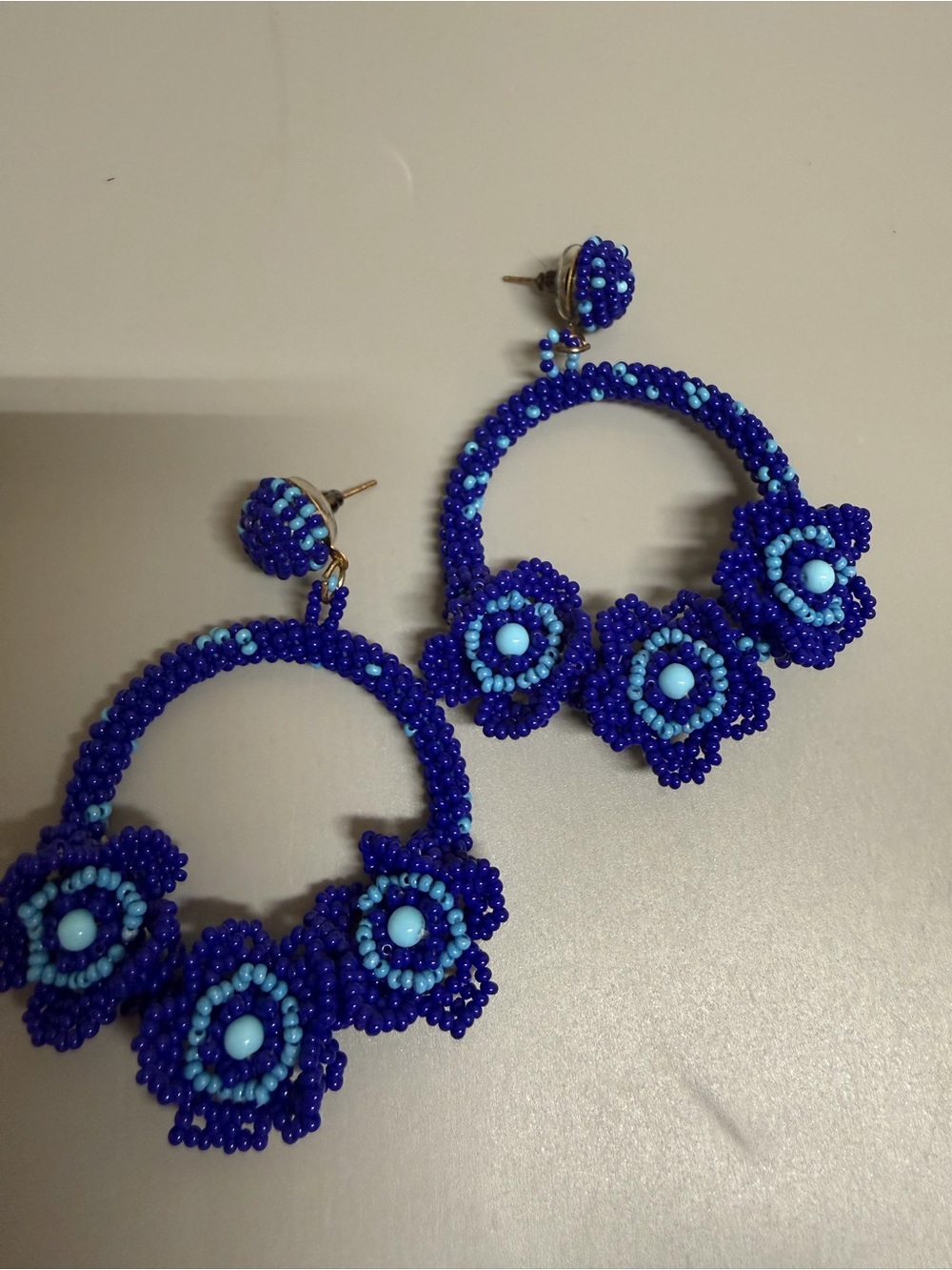 Bold Blue Floral Statement Earrings - Women Jewelry handmade Beaded Boho
